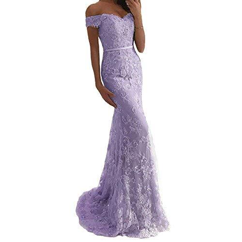 Long Mermaid Off The Shoulder Beaded Lace Corset Prom Dress Evening Lavender US