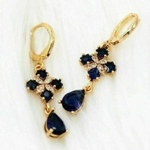 3CT Pear Simulated Sapphire Teardrop Hoop Earrings Yellow Gold Plated Silver - £91.22 GBP