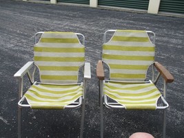 Vintage Yellow/White Aluminum Folding Lawn Beach Chair - £46.60 GBP