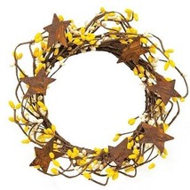  Berry Wreath Candle Ring Stars 4&quot; Yellow Cream Pips Cottage Rustic #SPG98 - £15.95 GBP