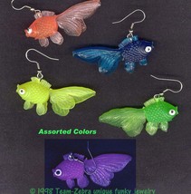 Funny Neon Gummy Goldfish Earrings Fish Toy Novelty Luau Charm Funky Jewelry-1pr - £5.47 GBP