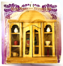 Miniature 1:12 Wood Furniture Cupboard with Accessories Vases Bowls 5&quot; tall NIP - £12.92 GBP