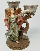 Candle Holder Angel Double Posing Open Handed Winged Gold Vintage Imperfect - $18.95