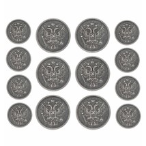 Two-Headed Eagle Gray Silver Metal Shank Double Blazer Button Set. 6 Pcs... - £20.12 GBP