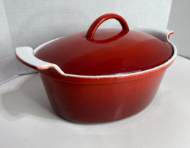 Denmark Enameled Cast Iron Oval Handled 4 QT Dutch Oven Roaster Pot + Li... - £39.78 GBP