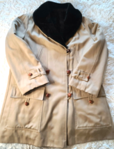 Vtg 70s Jerold Trench Coat Women’s 14 Tan Faux Fur Collar - £15.38 GBP