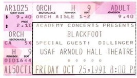 Blackfoot Ticket Stub Octobre 25 1991 Unit States Air Force Academy Colo... - £32.70 GBP
