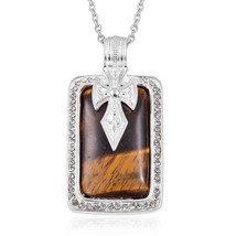 South African Tiger Eye, Wh Austrian Crystal Stain Steel Pendant W/Chain... - $393.87 MXN