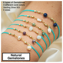 Lucky Gemstone String Bracelet Gold plated, Rosary Style, Birthstone Bracelet - £22.59 GBP