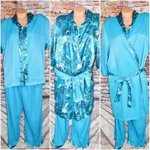 Cabernet Large 4 Pc Satin Pajama Robe Set Satin Nightgown Vintage - £34.99 GBP
