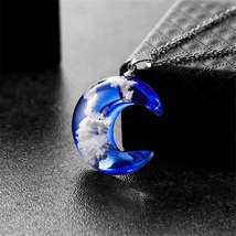 Blue Resin &amp; Silver-Plated Moon Pendant Necklace - £10.38 GBP