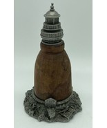 Unique Wood &amp; Pewter Lighthouse 4.5”  No Markings Unusual Heavy Nautical... - £14.70 GBP