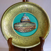 Vintage Jewish Jerusalem Wall Metal Plate Round In Shape Colorful Rare P... - $11.60