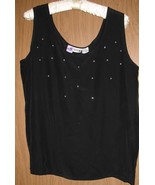 Womens L Dashdi 100% Silk Black Applied Rhinestones Tank Top - $25.80 CAD