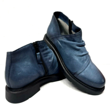 MIZ MOOZ LEATHER ANKLE BOOTIE SIDE ZIP BLUE 37EU / 7US NEW # C-46 - $88.11