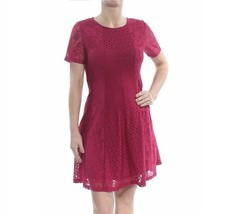 NY Collection Womens SP Wine Short Sleeve Lace Fit &amp; Flare Maroon Red Dress NEW - £18.32 GBP