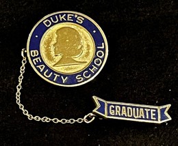 Vintage 10K Gf Gold Filled Lapel Pin Dukes Beauty School Graduate W Blue Enamel - £19.38 GBP