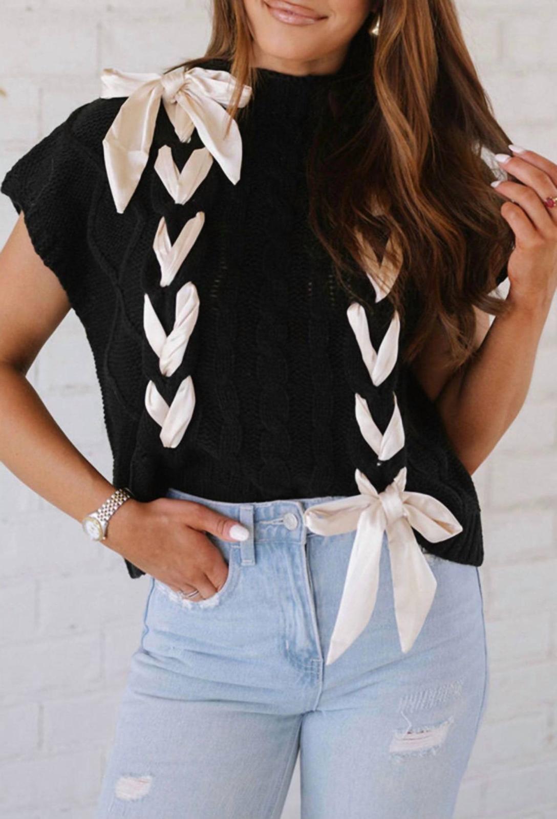 Dear Lover Satin Bow Cable Knit Sweater Vest Size L - $47.52