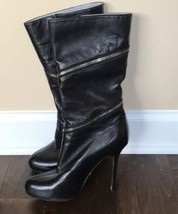 Sergio Rossi Womens Heeled Boots Leather With Zipper Detail Sz 8 stilleto - £111.91 GBP