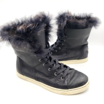UGG Boots Croft Women&#39;s 9.5 Black Leather Fur Lined Shoes 1008473 - $29.65