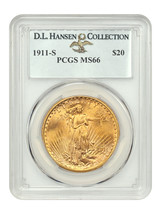 1911-S $20 PCGS MS66 ex: D.L. Hansen - £13,317.60 GBP