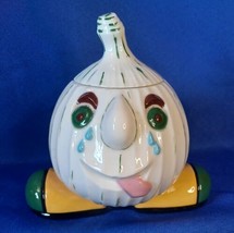 Vtg Crying Onion Face Onion Keeper Jar w/ Lid ~ Anthropomorphic Ceramic Pottery - £17.11 GBP