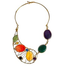 Handmade Festive Muse Multicolor Agate Distinctive Necklace - £56.95 GBP