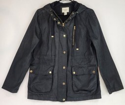 Forever 21 Jacket Womens Medium Black Waxed Denim Retro Cargo Full Zip Snap On - £31.54 GBP