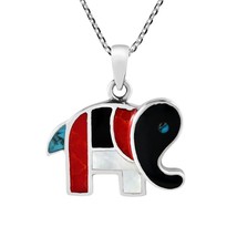 Tribal Multi Colored Elephant Mixed Stone and Sterling Silver Necklace - £18.32 GBP