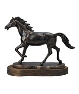 Running Wild Horse Cast Iron on Wooden Base Statue Sculpture 7.7in - $45.18
