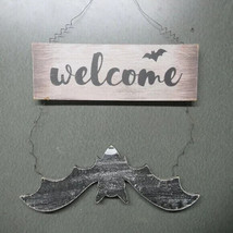 Halloween Bat Welcome Wooden Sign Wall Door Decor - $16.35