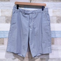 POLO Ralph Lauren 11&quot; Seersucker Shorts Blue White Stripe Flat Front Mens 32 - £30.96 GBP