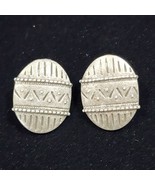 EASTER EGG Pewter Carved Post Earrings Seasonal Holiday Vintage Unbranded - $16.00 CAD