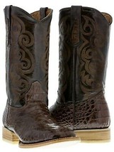 Mens Brown Cowboy Boots Alligator Pattern Leather Square Toe Western Size 12.5 - $99.99