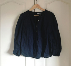 Gap Women Navy Blue Floral Ruffle Shir Popover Half Placket Cotton Blouse Top S - £27.25 GBP