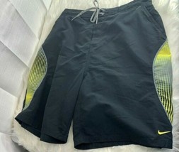 Nike Mens Sz L Black Neon Yellow Swim Trunks Beach Pool  Shorts Swim - £11.68 GBP