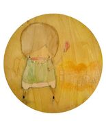 Immigrant Original Art Signed Jask B 2006 On Wood Round Watercolor SS - $139.35 CAD