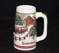 Vintage Budweiser Beer Stein Clydesdales 8-Horse Hitch Cover Bridge Snow... - £15.56 GBP