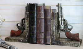 Rustic Western Double Revolvers Six Shooter Gun Pistols Bookends Figurin... - $41.99