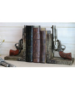 Rustic Western Double Revolvers Six Shooter Gun Pistols Bookends Figurin... - £33.52 GBP