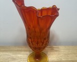 Vintage MCM Fenton Amberina Glass Thumbprint Handkerchief Swung Vase 9”x6” - $36.14