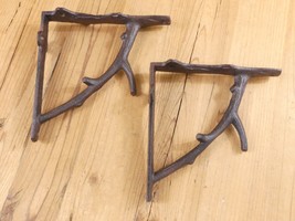 2 Cast Iron Tree Branch Shelf Wall Brace Rustic Wood Bracket 6 3/4&quot; Corb... - $28.99