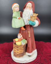 Christmas Decor Homco Santa With Girl Figurine 8&quot; Porcelain  5118 Vintage - £11.81 GBP