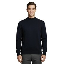 Men's Sweater Knit By BRANGO Turkey Mock Neck Cotton Blend 21050 Navy Blue image 5