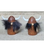 Vintage Scandinavian Wood Viking Salt And Pepper Shaker Set Nordic Eclec... - $94.05