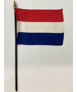 New Netherlands Holland Mini Desk Flag - Black Wood Stick Gold Top 4” X 6” - $5.00