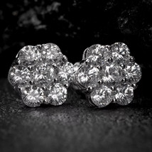 0.75Ct Rund Blume Haufen 14K Vergoldet Silber Labor Erstellt Diamanten Ohrringe - £29.51 GBP