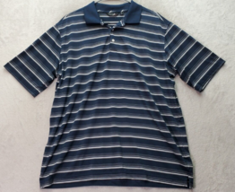 Walter Hagen Polo Shirt Men Large Navy Striped Short Casual Sleeve Slit Collared - £14.49 GBP