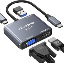 USB C to VGA Adapter Multiport USB C to HDMI Adapter 4 in 1 USB C Hub Converter  - £45.41 GBP