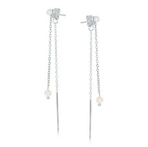 Sterling Silver FWP Stud with Hanging Chain FWP and Bar Front Back Earrings - £22.31 GBP